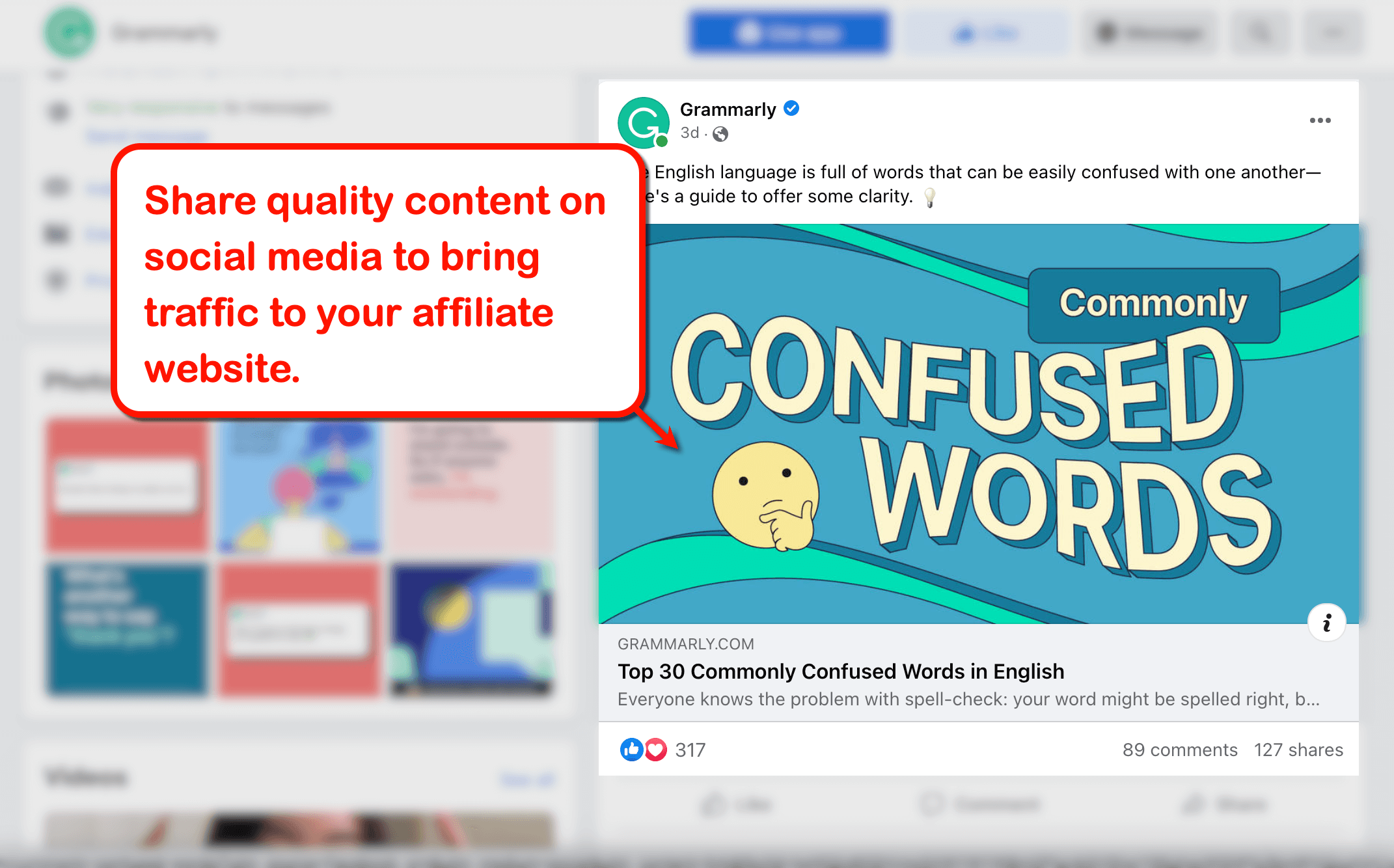 Share quality content on social media through Grammarly.