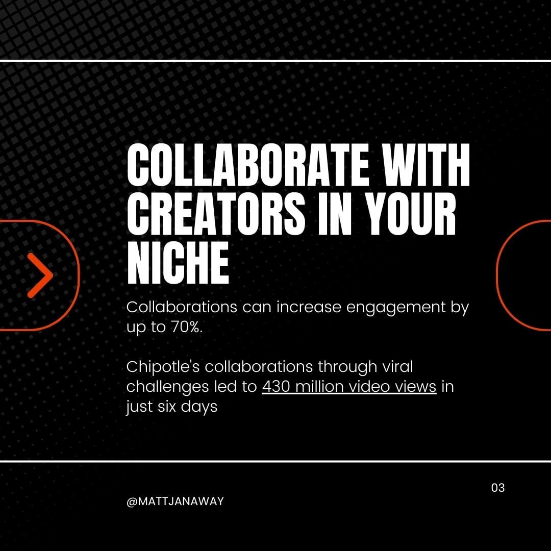 Slide emphasizing the importance of collaboration with niche creators on TikTok to increase engagement by up to 70%