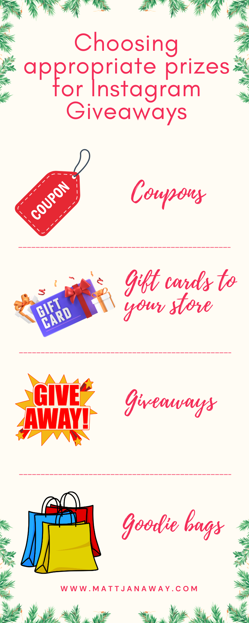 Choosing prizes for Instagram giveaways to boost engagement with options like coupons, gift cards, giveaways, and goodie bags, ideal for Instagram contest winner